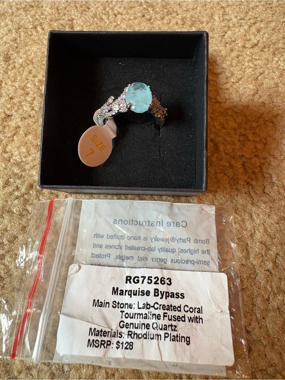 Marquise Bypass Ring with Aqua Main Stone - Size 7